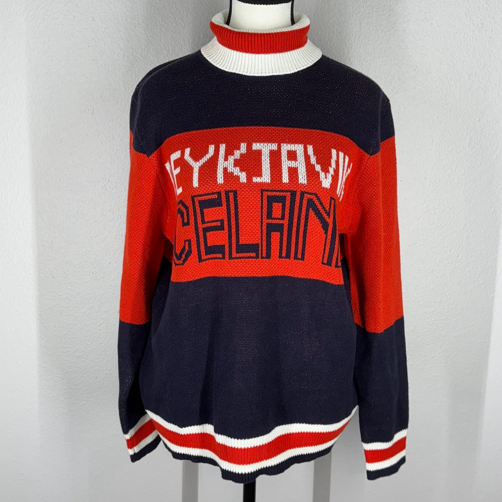 Vintage Reykjavik Iceland Colorblock Turtleneck Sweater - Red & Navy